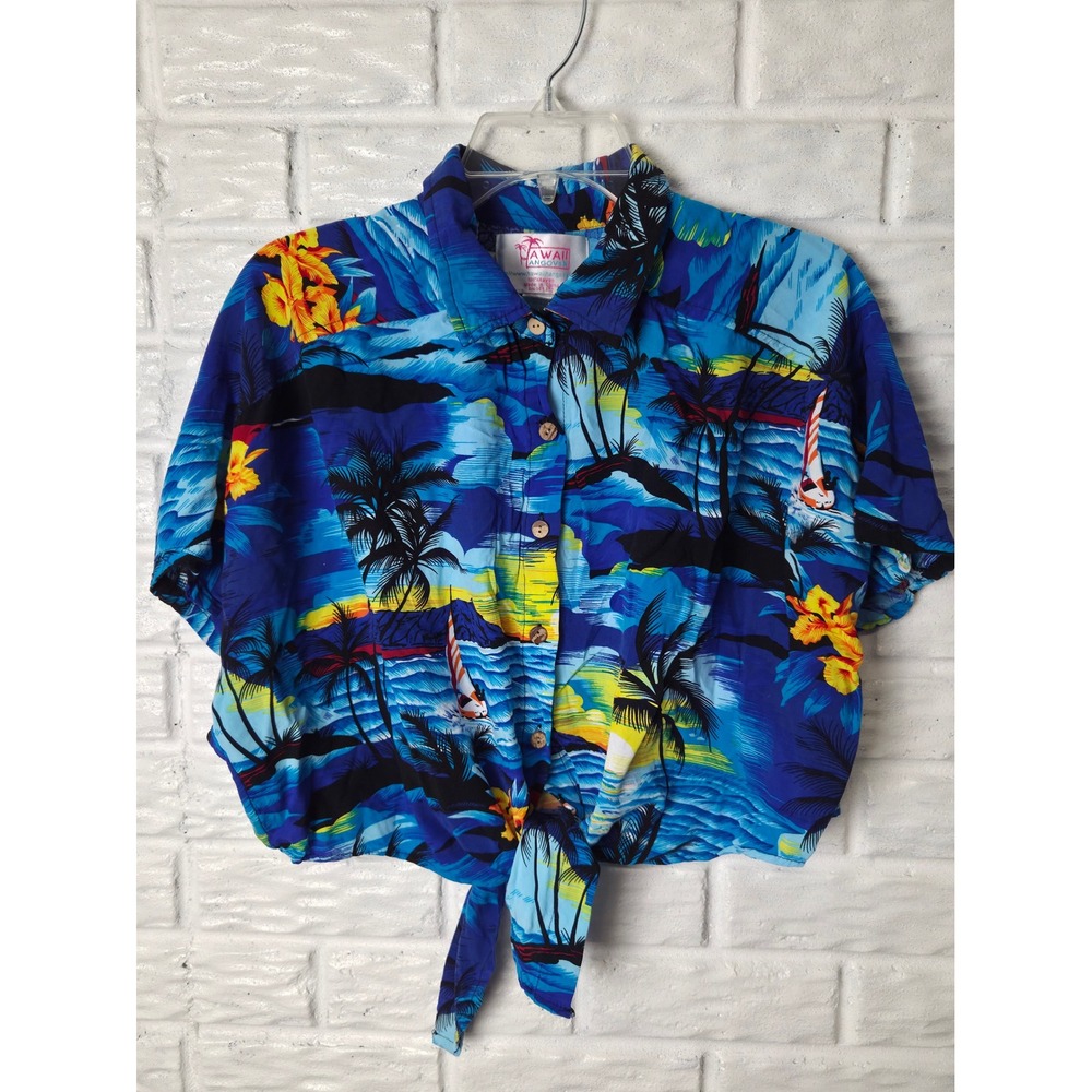 Hawaii Hangover Tie Front Hawaiian shirt Women's size XL Button up Rayon